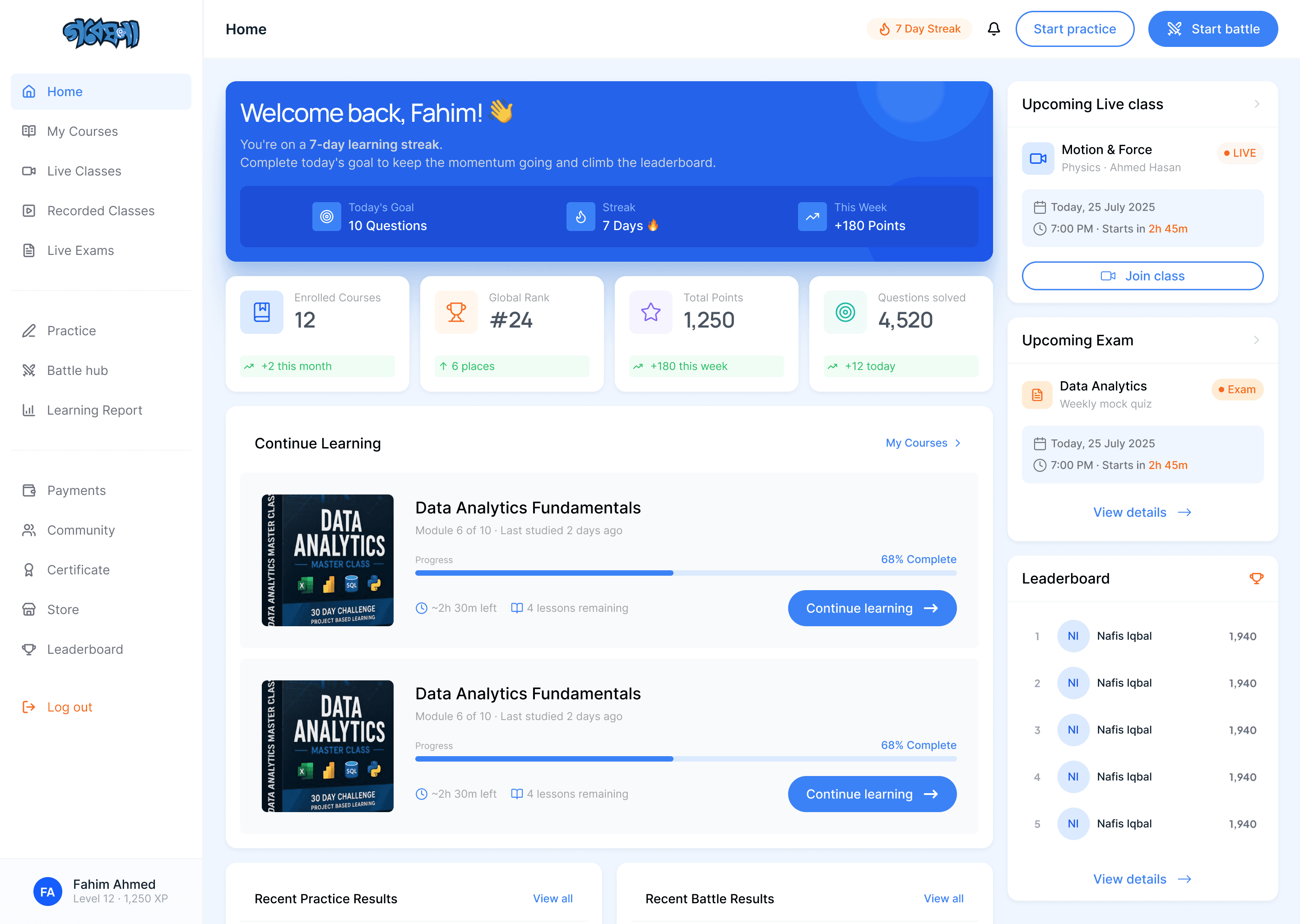 Dedicated learning portal